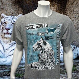 Vintage Busch Gardens Rare White Tiger Statistics Gray Graphic T-Shirt Size XL
